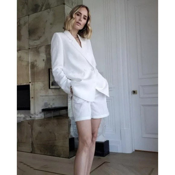 Anine Bing Pants - Anine Bing Mila High Rise Linen Blend Pleated Shorts White